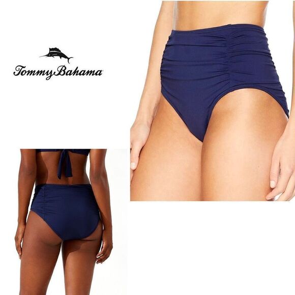 New. Tommy Bahama navy high waisted bikini bottom. Small. - Picture 1 of 11